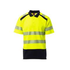 Vue de face du Polo hv Payper ROAD manches courtes Jaune Fluo/Bleu