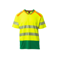 Vue de face du T-shirt haute visibilité ALLEY manches courtes - Jaune Fluo/Vert