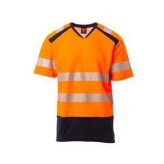 Vue de face du T-shirt haute visibilité Payper WAY manches courtes Orange Fluo/Bleu