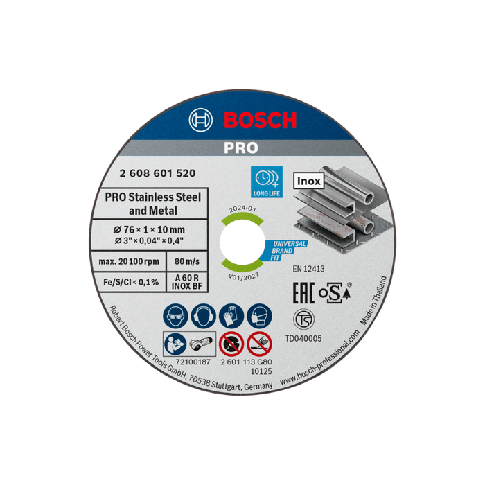Disques à tronçonner Bosch PRO inox & métal – Ø76 × 1 × 10 mm – x5