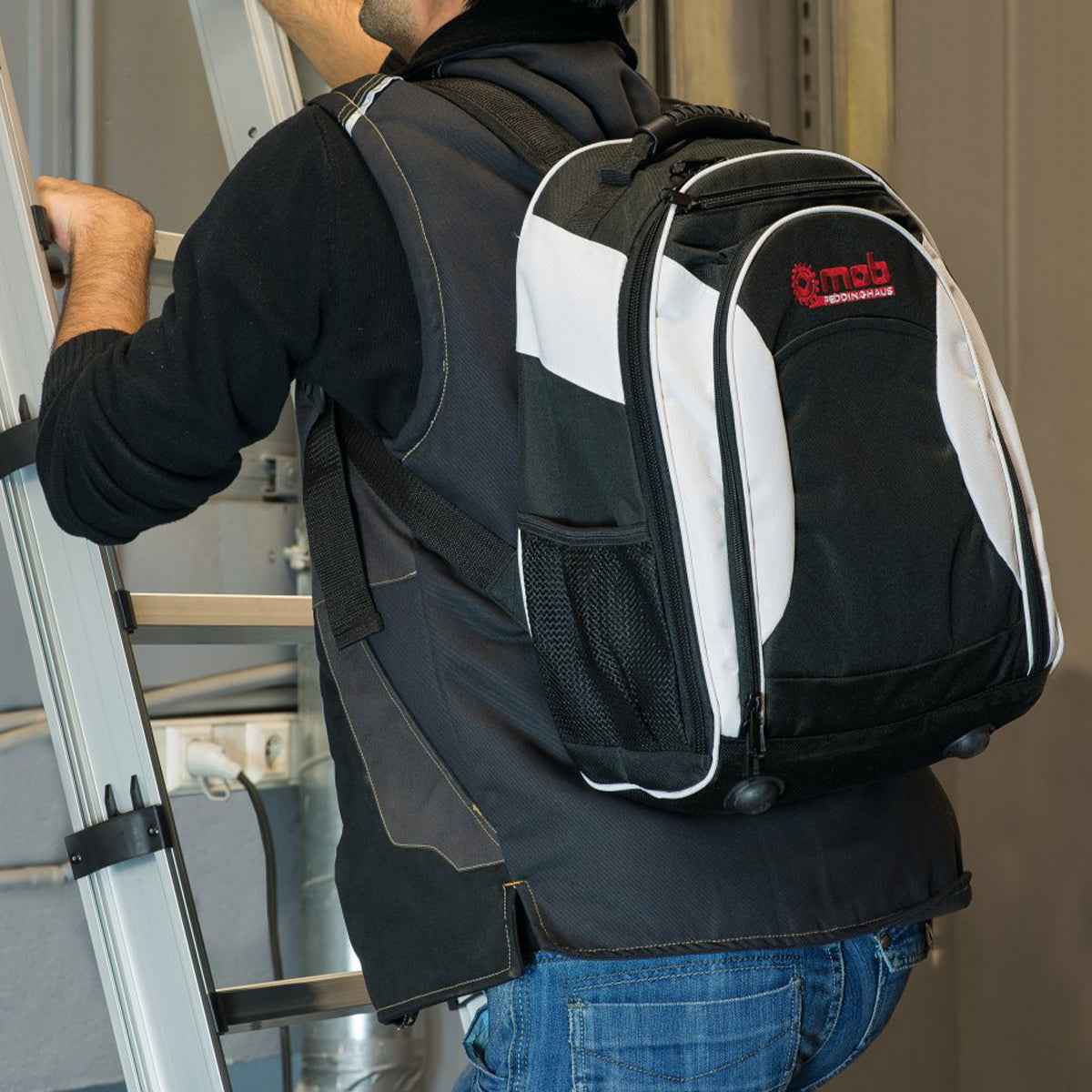 Sac à dos boîte à outils textile Fresh Line 21 L, 15 kg – Blanc et Noir - MOB