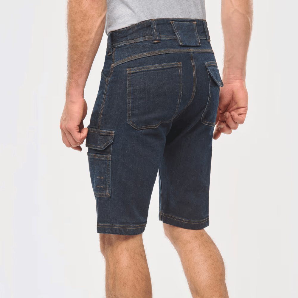Vue de dos du Bermuda denim multipoches noir homme – WK
