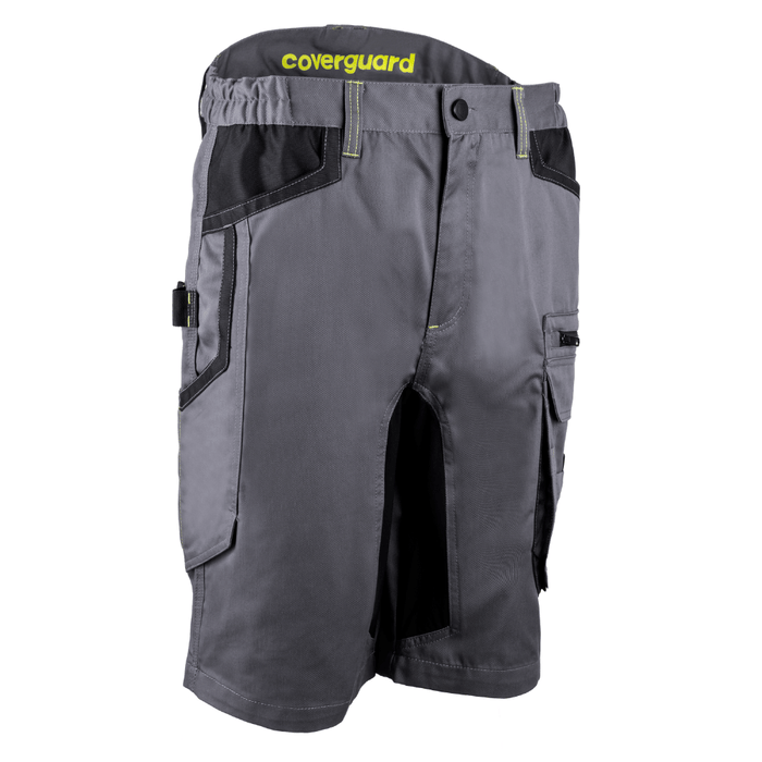 Vue de face du Bermuda de travail stretch BARU gris/lime – Coverguard