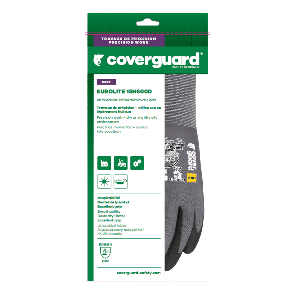 Vue du sahcet du Gants EUROLITE 15N600D nitrile à picots – Coverguard