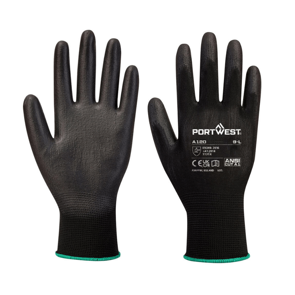 Paire de Gants enduits PU blancs A120 jauge 13 noir – Portwest
