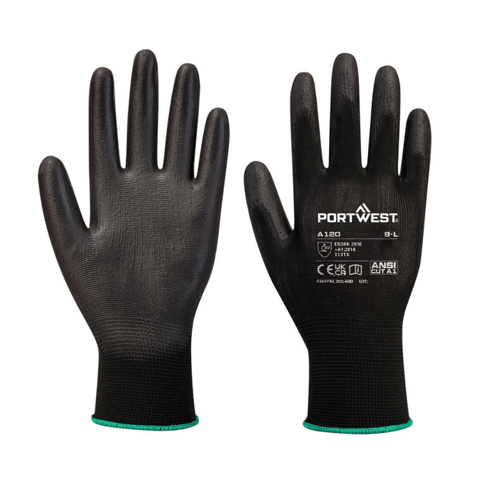 Paire de Gants enduits PU blancs A120 jauge 13 noir – Portwest