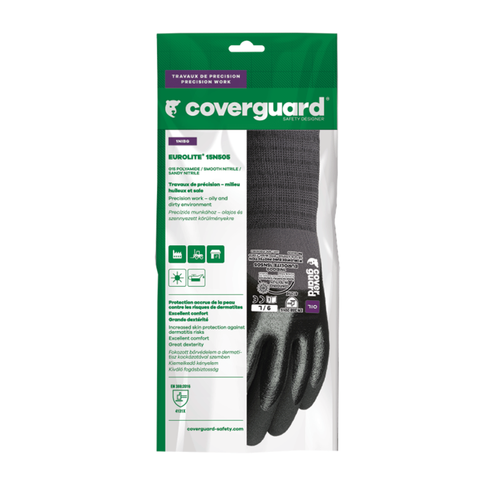 Vue du sachet du Gants nitrile EUROLITE 15N505 J15 – Coverguard