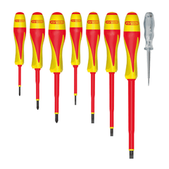 Jeu de 7 tournevis ULTIMATE bi-matière isolés 1000V Fente-PH + tournevis testeur de chez KS Tools
