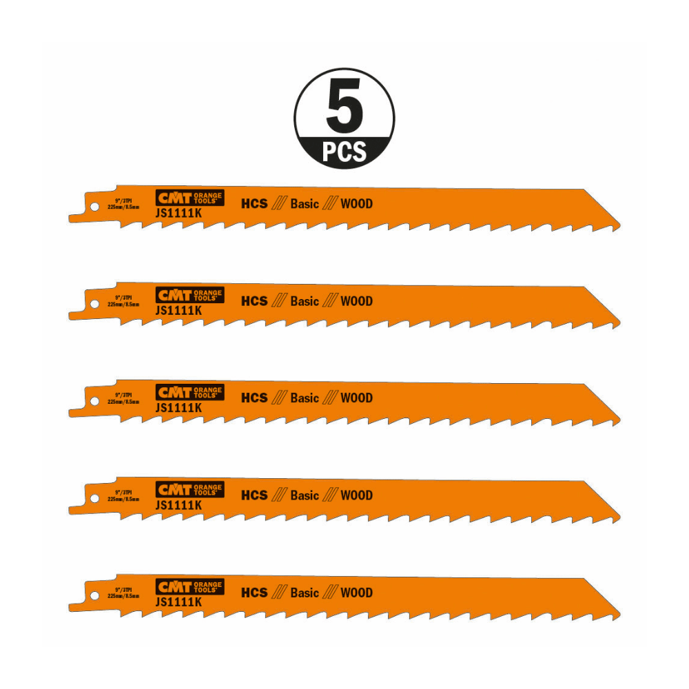 Lot de 5 Lames scie sabre CMT JS1111K bois de chauffage 225 mm