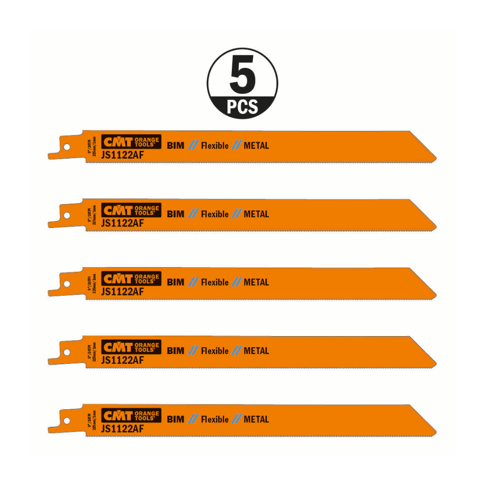 Lot de 5 Lames scie sabre CMT JS1122AF métal 24 TPI 225 mm