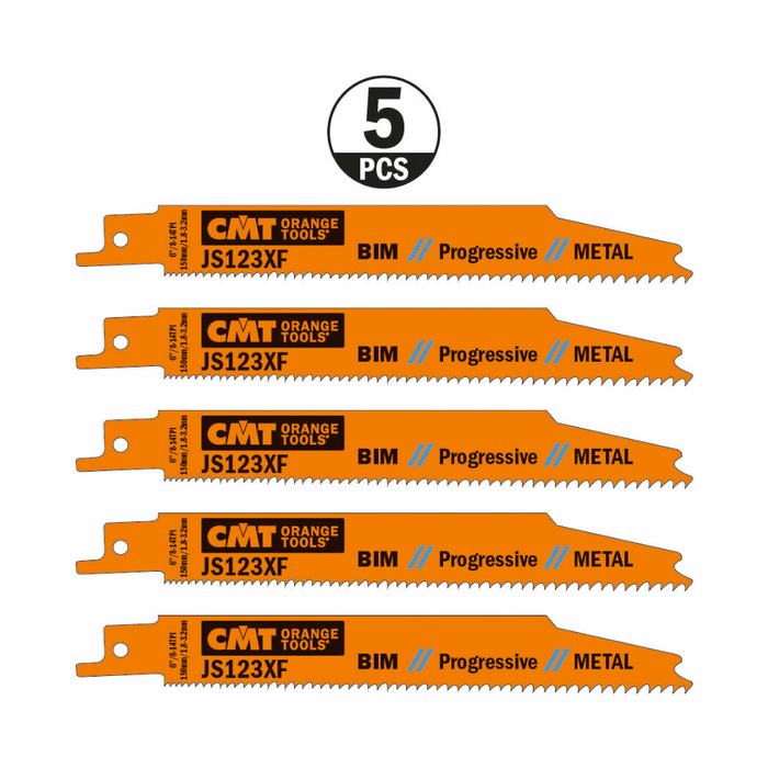 Lot de 5 Lames scie sabre CMT JS123XF métal 8–14 TPI