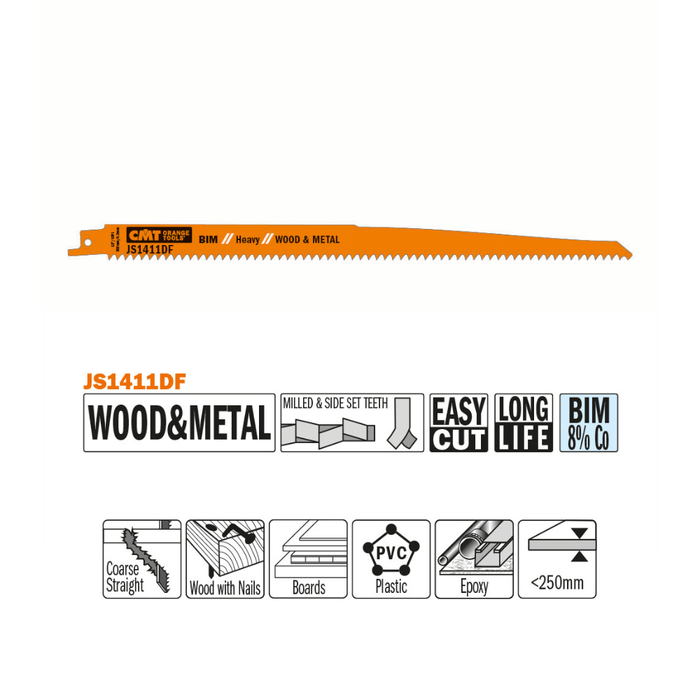 Lame de scie sabre JS1411DF - Bois avec clous, coupe droite - CMT