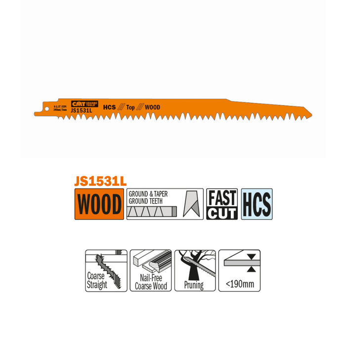 Lame de scie sabre JS1531L - Bois vert / élagage, coupe droite - CMT