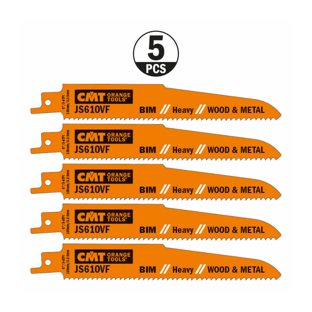 Lot de 5 Lames scie sabre CMT JS610VF bois avec clous démolition