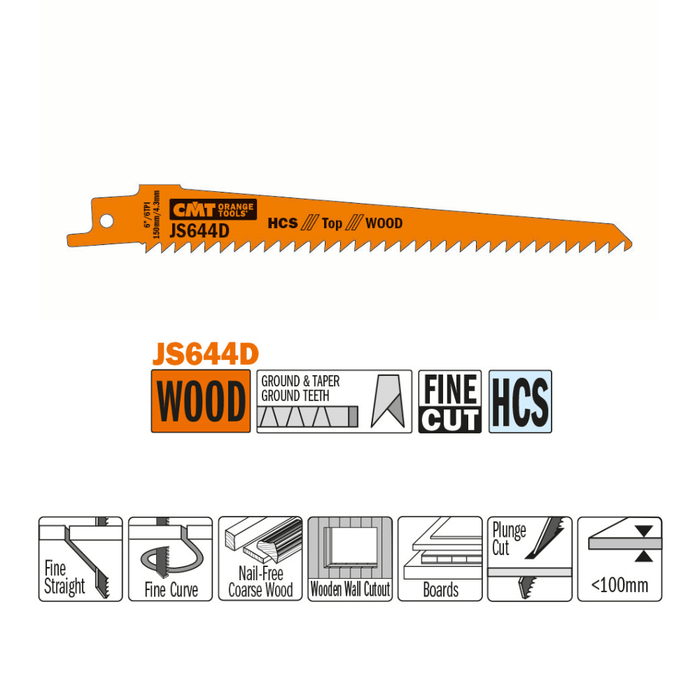 Détail de la Lame scie sabre CMT JS644D bois 150 mm 6 TPI