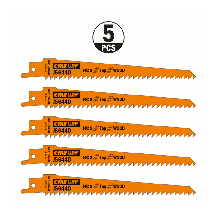 Lot de 5 Lame scie sabre CMT JS644D bois 150 mm 6 TPI