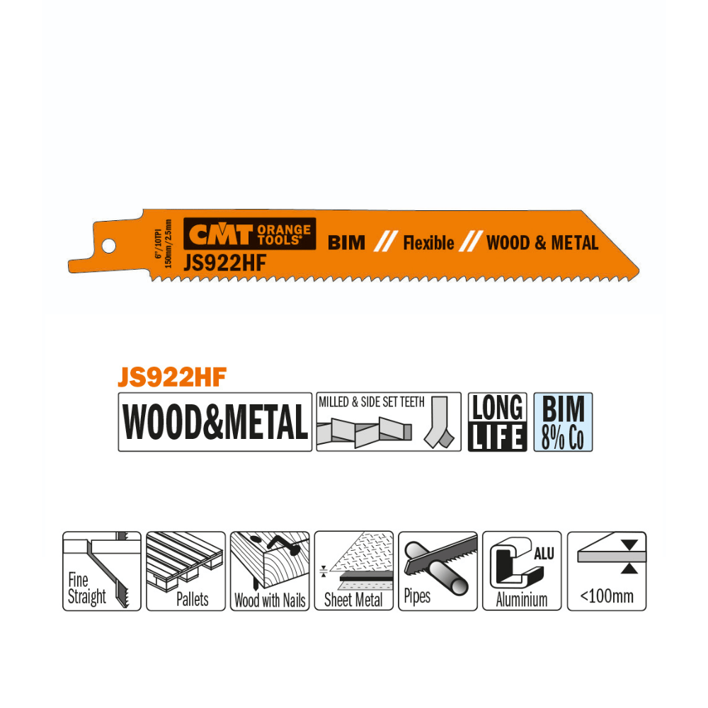 Lame de scie sabre JS922HF - Bois avec clous, coupe droite - CMT