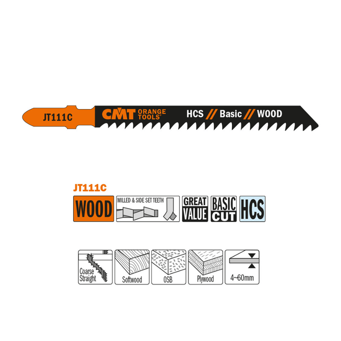 Lame de scie sauteuse JT111C - Bois tendre, coupe droite - CMT