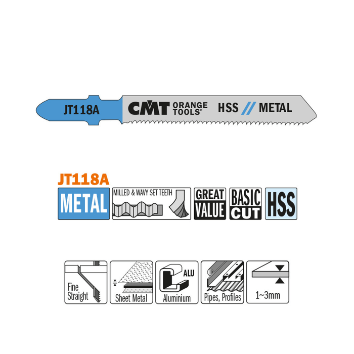 Lame de scie sauteuse JT118A - Aluminium, coupe droite - CMT