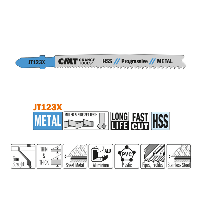 Lame de scie sauteuse JT123X - Plastiques, coupe droite - CMT