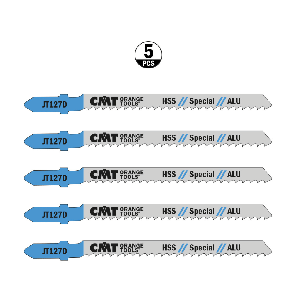 Lot de 5 Lames scie sauteuse CMT JT127D aluminium plastique 8 TPI