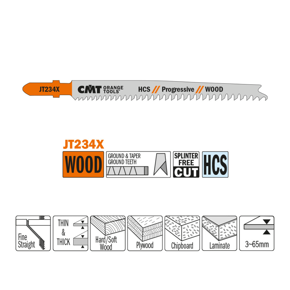 Details de la Lame scie sauteuse CMT JT234X bois coupe sans éclats