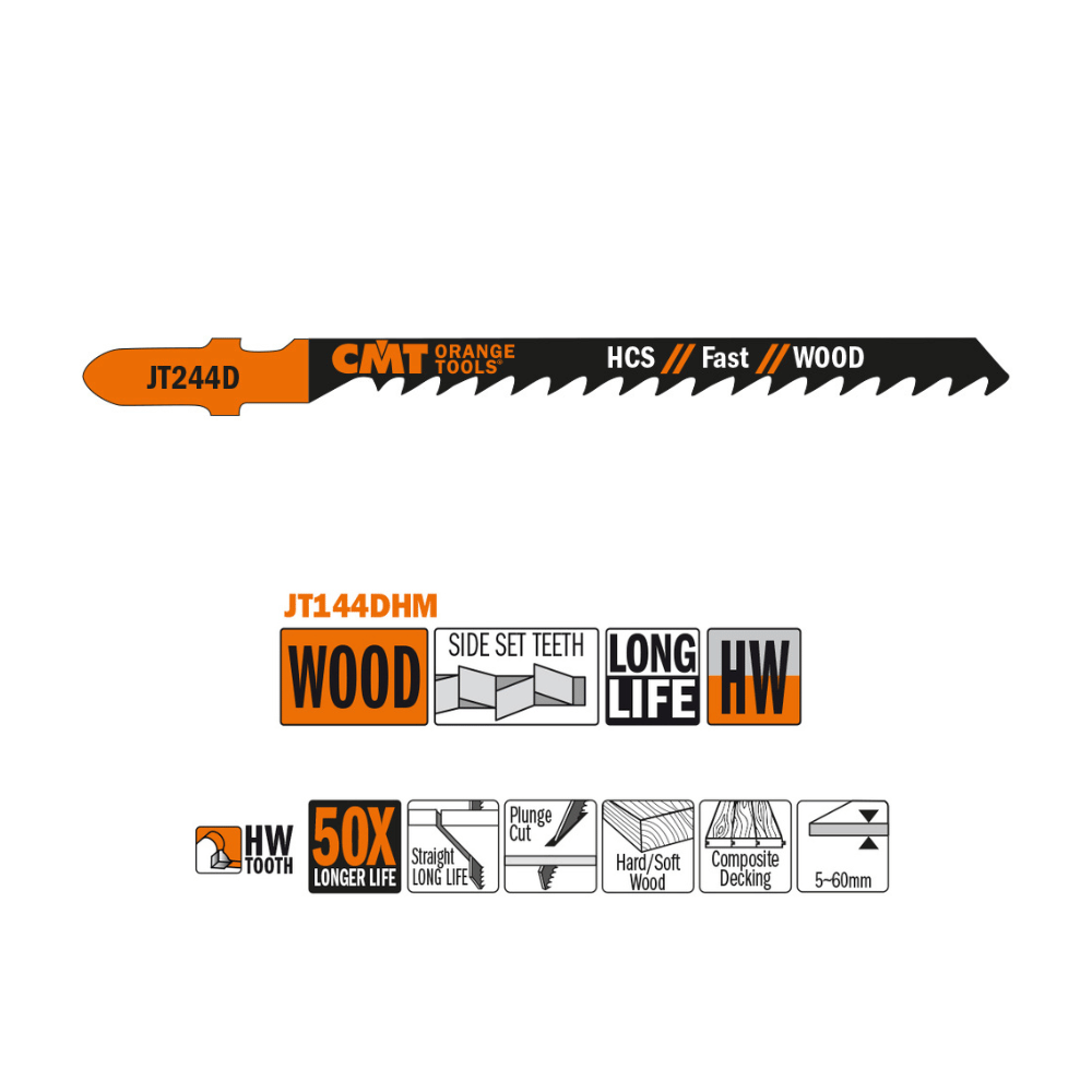 Lame de scie sauteuse JT244D - Bois dur, coupe curviligne rapide - CMT