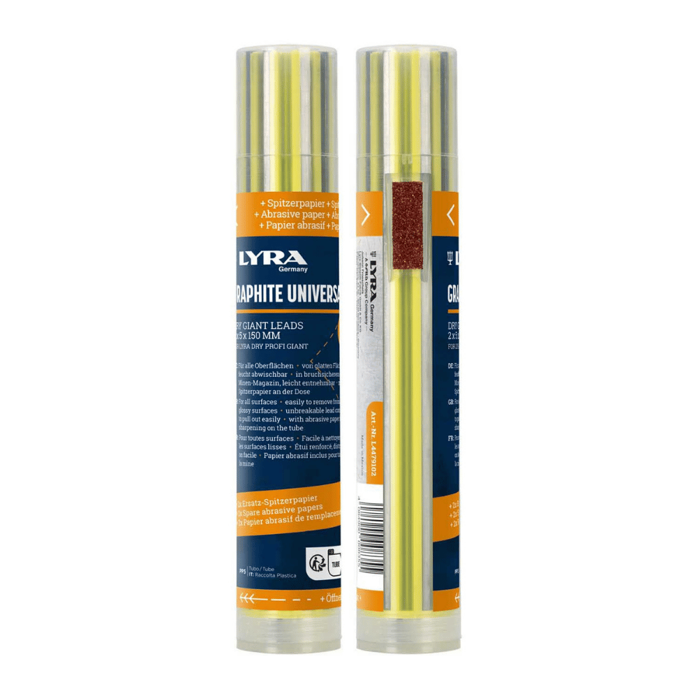 Mines LYRA DRY PROFI GIANT 2 × 5 × 150 mm – étui de 12 - Graphite universel 2B