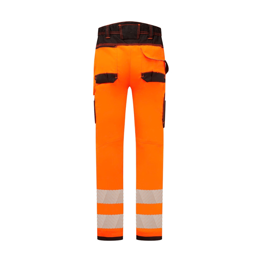 Vue de dos du Pantalon haute visibilité PW3 Orange / Noir – PORTWEST