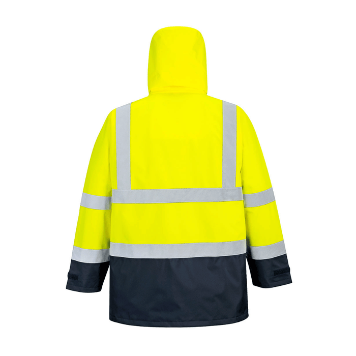 Vue de dos de la Parka haute visibilité 5-en-1 S768 Jaune/Marine – PORTWEST