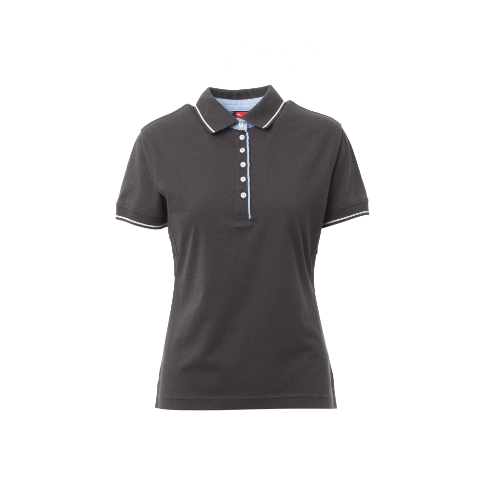 Vue de face du Polo femme Payper LEEDS manches courtes Noir/Blanc
