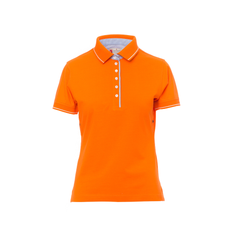 Vue de face du Polo femme Payper LEEDS manches courtes - Orange/Blanc