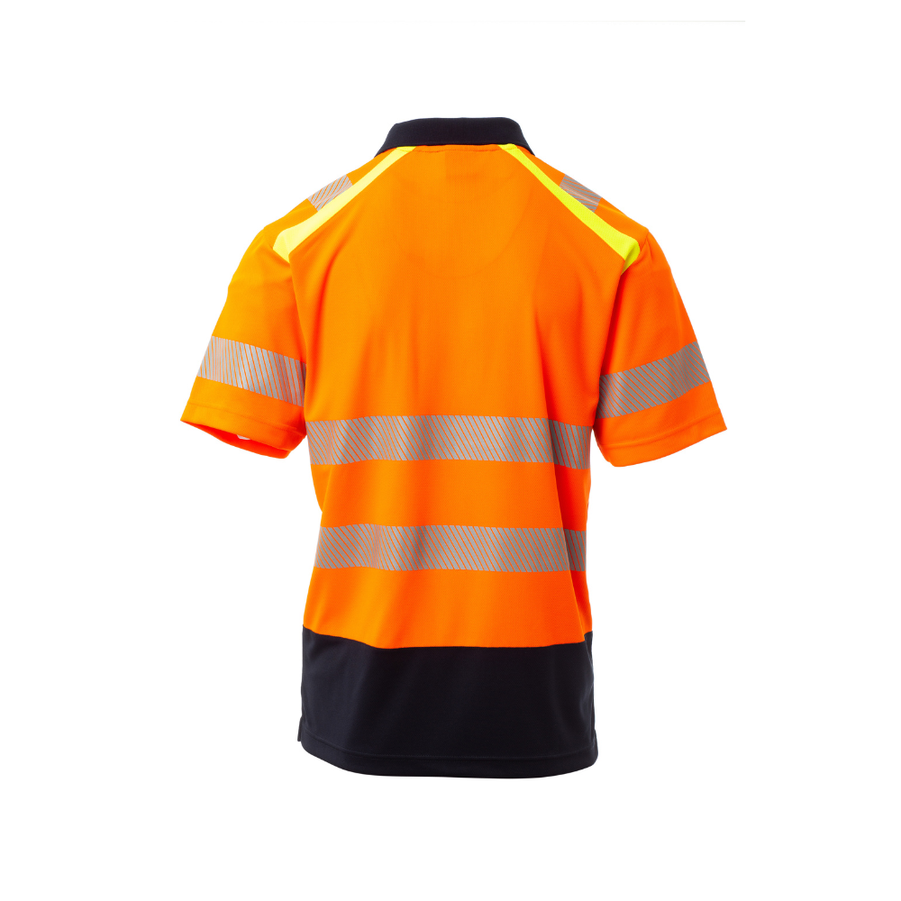 Vue de dos du Polo hv Payper LANE manches courtes Orange Fluo/Bleu