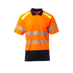 Vue de face du Polo hv Payper LANE manches courtes Orange Fluo/Bleu