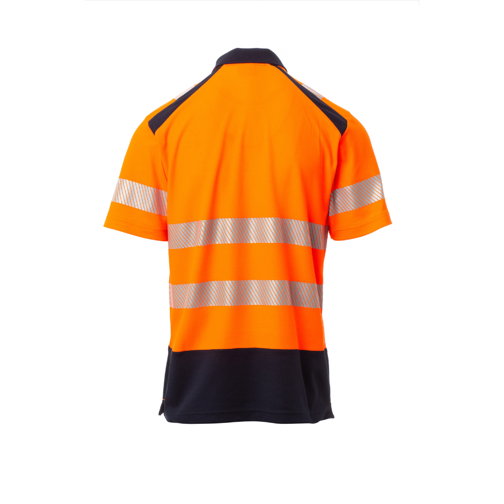 Vue de dos du Polo hv Payper ROAD manches courtes Orange Fluo/Bleu