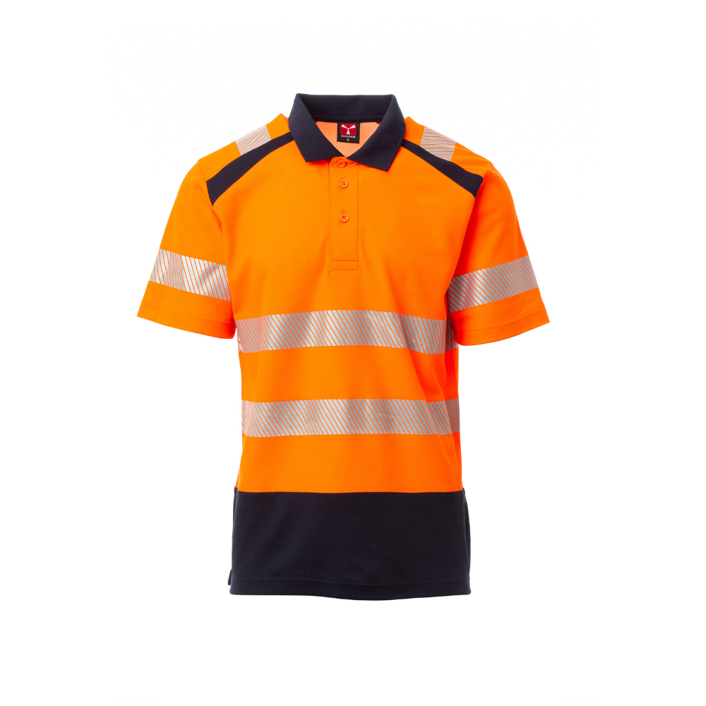 Vue de face du Polo hv Payper ROAD manches courtes Orange Fluo/Bleu