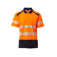 Vue de face du Polo hv Payper ROAD manches courtes Orange Fluo/Bleu