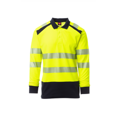 Vue de face du Polo hv Payper ROAD WINTER manches longues Jaune Fluo/bleu