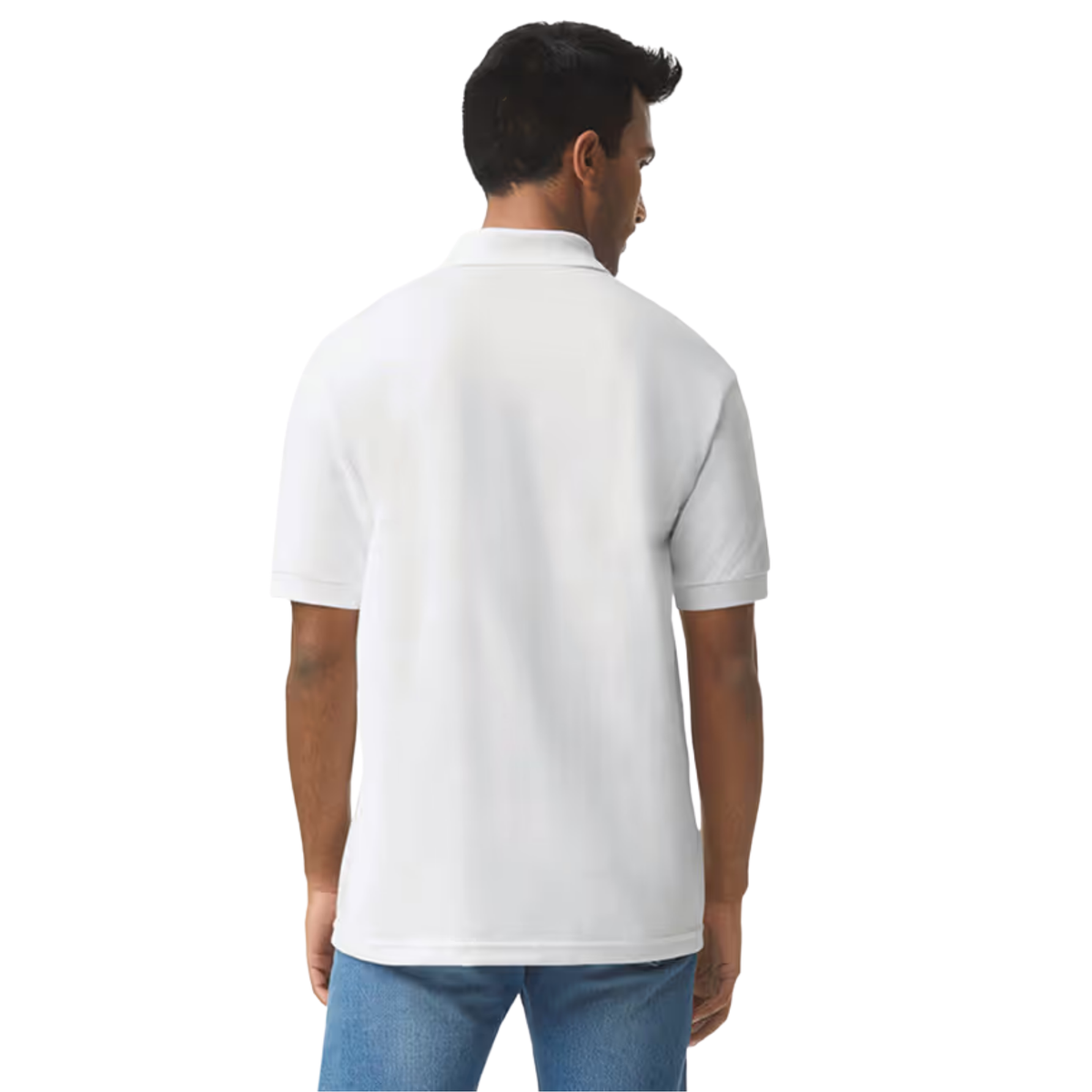 Vue de dos portée du Polo homme blanc Gildan GI8800 DryBlend® respirant