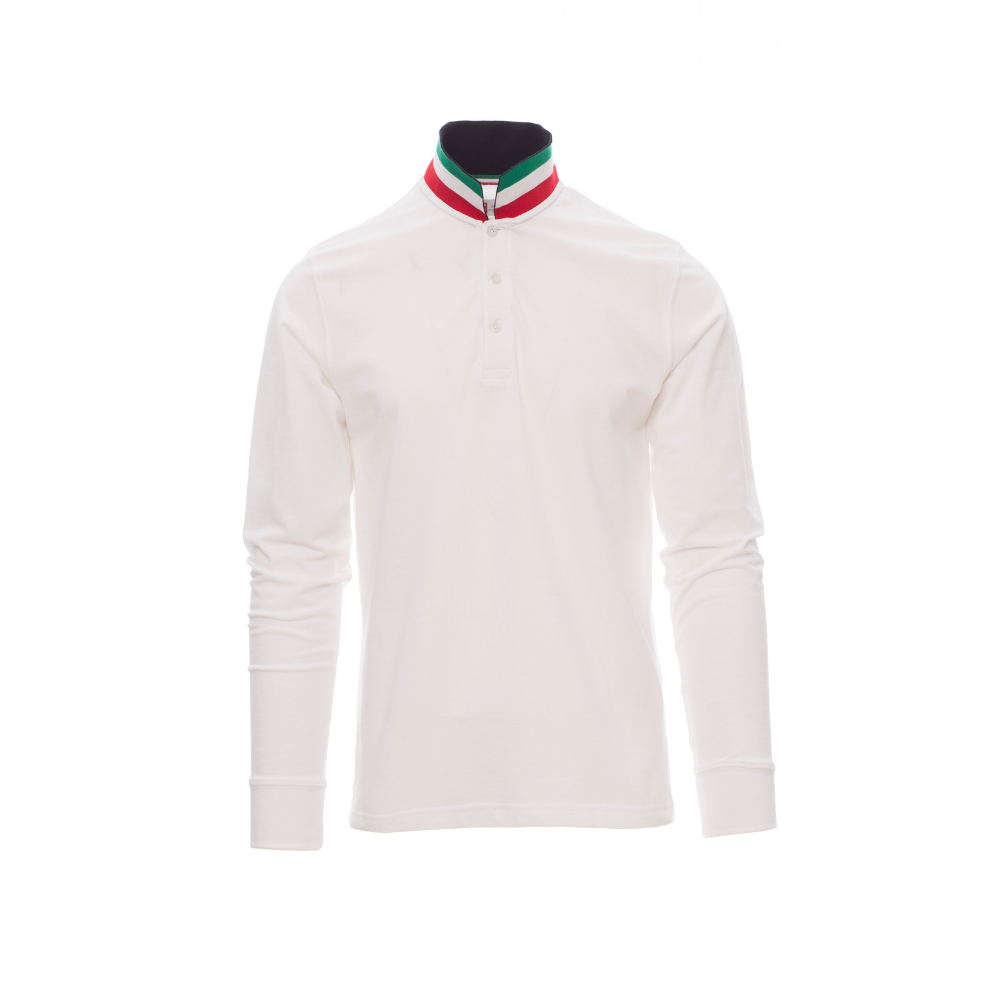 Vue de face du Polo homme Payper LONG NATION manches longues Blanc/Italie