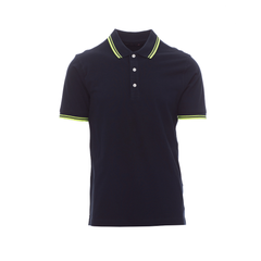 Vue de face du Polo homme Payper SKIPPER manches courtes Bleu Marine/Jaune Néon