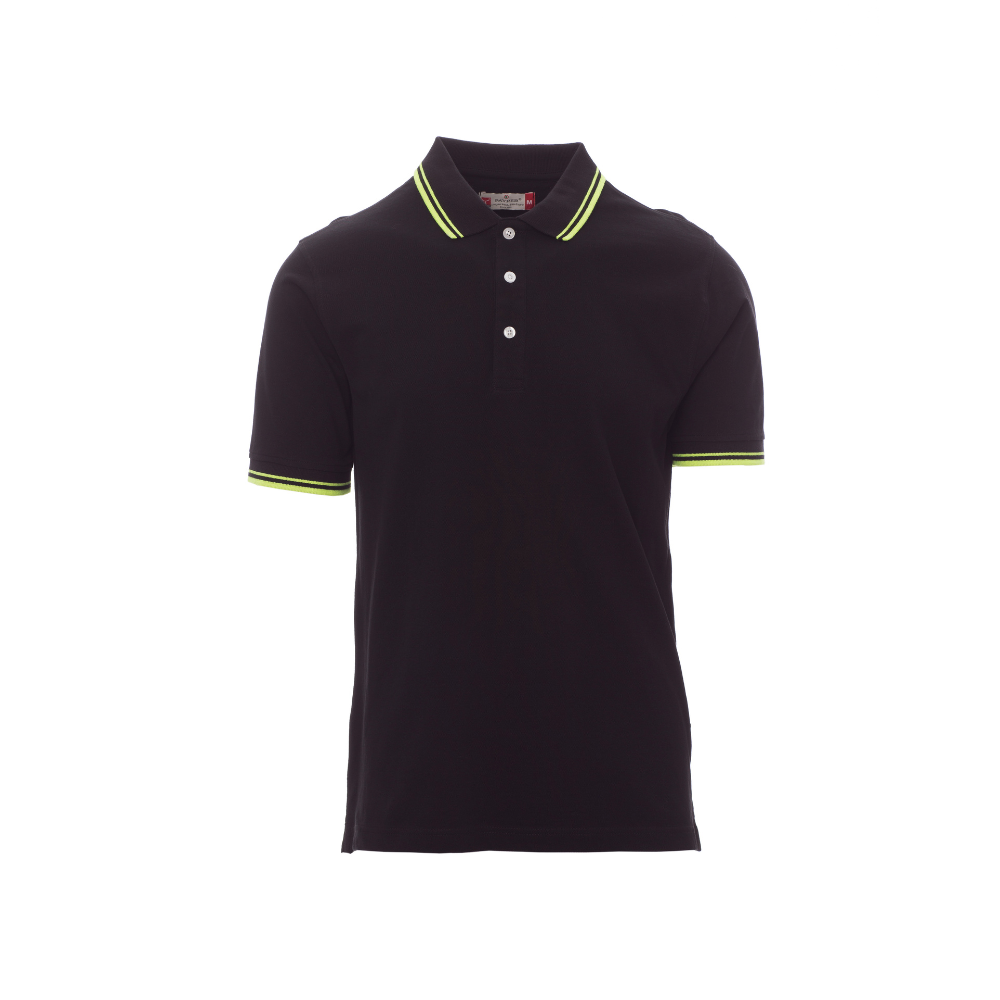 Vue de face du Polo homme Payper SKIPPER manches courtes Noir/Jaune Néon