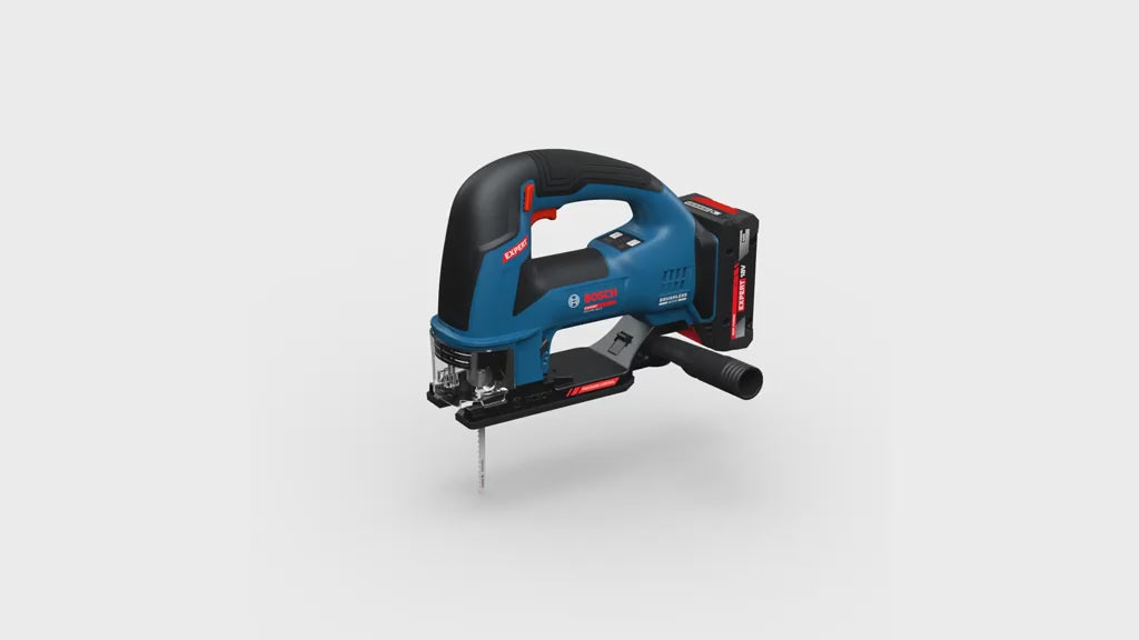 Charger la vidéo : Scie sauteuse sans fil 18 V Bosch EXPERT EXST18V-155B – poignée étrier – coupe bois 155 mm