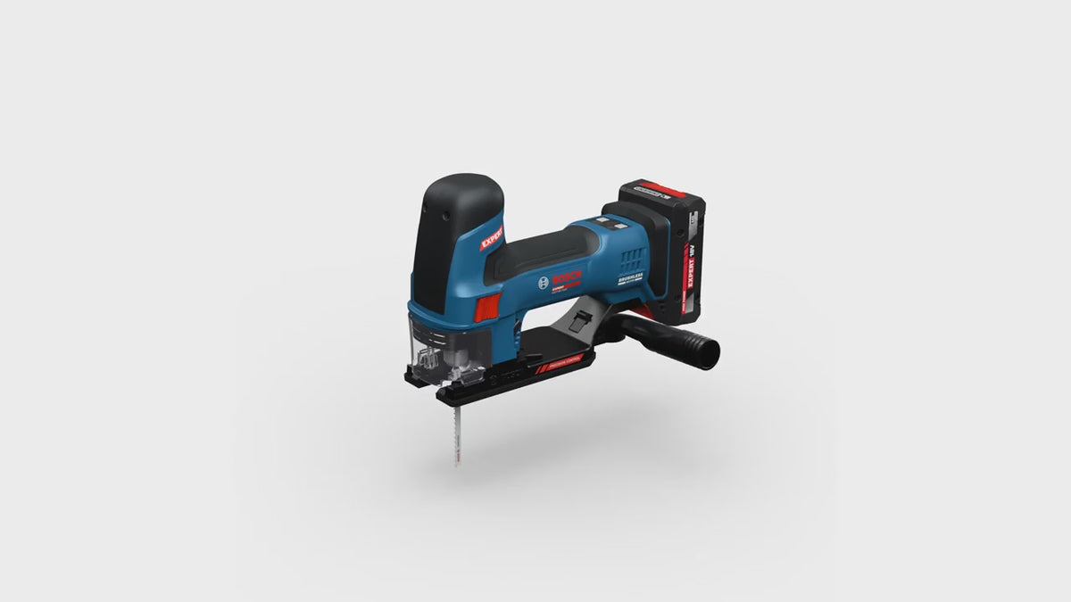 Charger la vidéo : Scie sauteuse sans fil 18 V Bosch EXPERT EXST18V-155S – coupe bois 155 mm