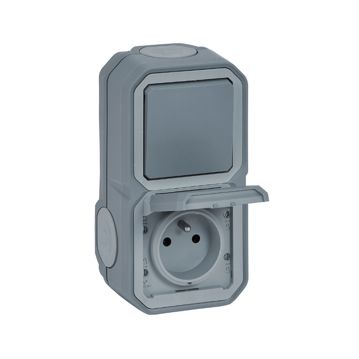 Prise 2P+T + va-et-vient Plexo gris saillie – Legrand 438987