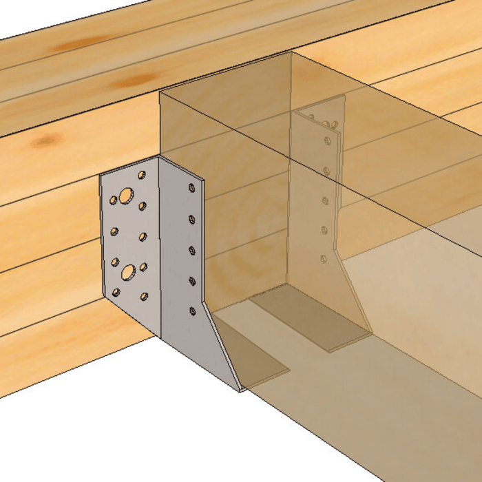 Application du Sabot de charpente en 2 parties galvanisé 25 × 140 mm - ING FIXATIONS