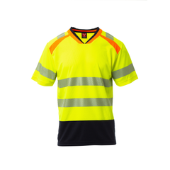 Vue de face du T-shirt haute visibilité Payper ALLEY manches courtes - Jaune Fluo/Bleu