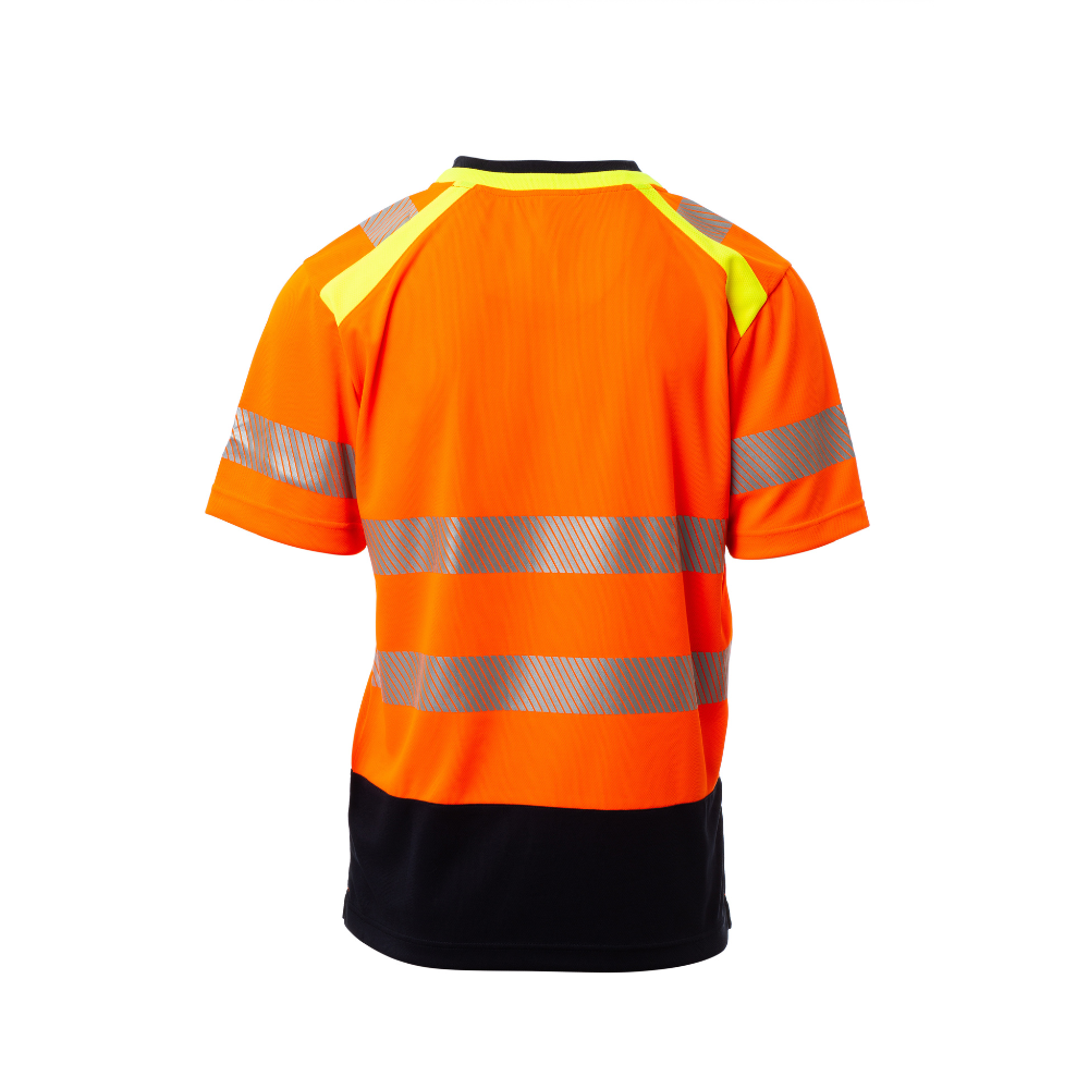 Vue de dos du Vue de face du T-shirt haute visibilité Payper ALLEY manches courtes - Orange Fluo/Bl