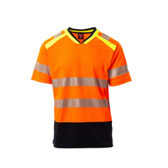 Vue de face du T-shirt haute visibilité Payper ALLEY manches courtes - Orange Fluo/Bl