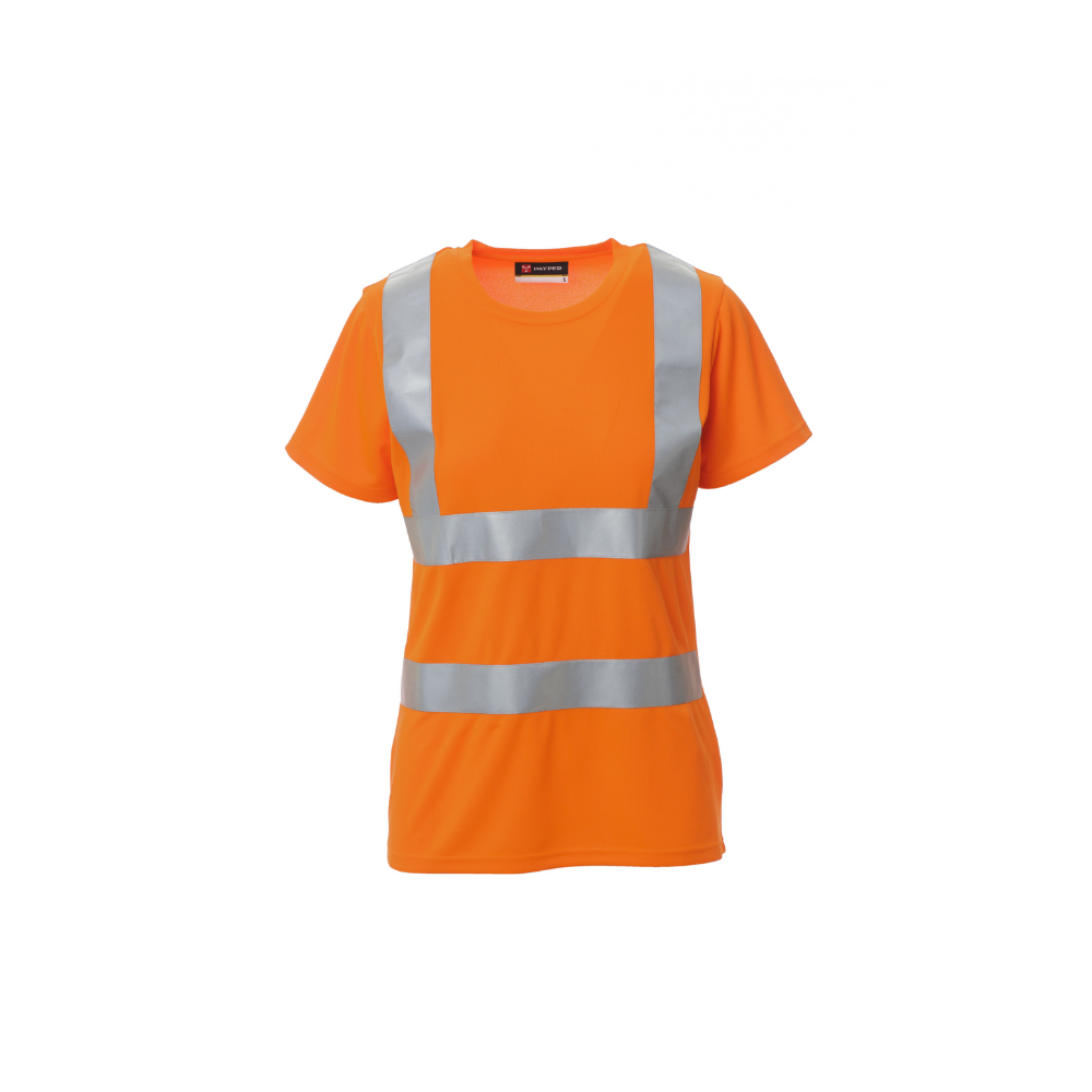 Vue de face du t-shirt haute visibilité orange femme avenue payper